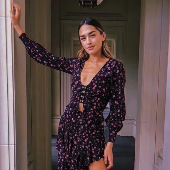 For Love & Lemons Isabella Ruched Corset Hook and Eye Top in Cherry Blossom - Picture 14 of 14